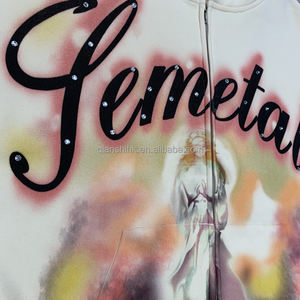 100% coton Zip up Heavyweight Hoodie Bulk Rhinestone Hoodie Fabricant French Terry Streetwear Custom Full Zip up Hoodie - Product Image 2