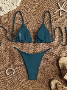 Bikini Triangular Estilo Europeo Americano 2025, Traje de Baño Sexy Brasileño, para Vacaciones en la Playa, Spandex/Nylon - Product Image 4