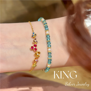 Colorful Clover S925 Silver Gold Plated Bracelet <b>Ring</b> Set Women's Jewelry Everyday Wear - Product Image 5