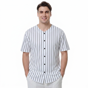 เสื้อเบสบอลลายทางสำหรับทุกเพศเสื้อลายโลโก้ออกแบบได้ตามต้องการ - Product Image 1