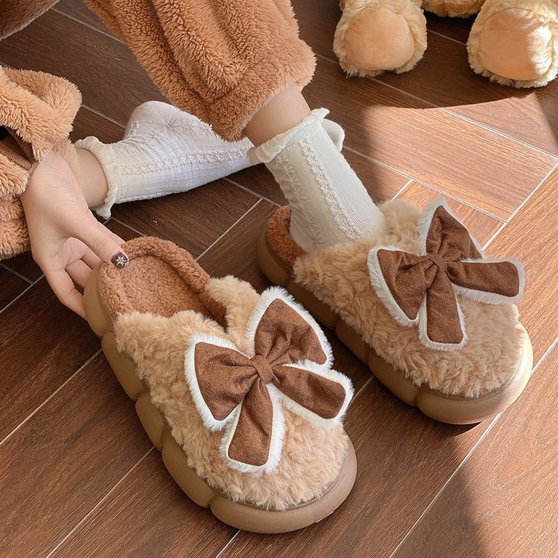 House EVA Slippers Women Winter Cotton Slippers Thick Bow Home Slippers Wholesale