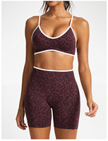 Ensemble de yoga 2 pièces sans couture imprimé léopard en nylon, legging taille haute et haut de sport pour femme – Tenue de fitness et d'entraînement