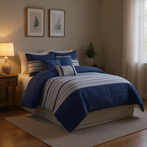Ensemble de couette 7 pièces, design rayé moderne, matériau polyester, ensemble de literie pour la maison, taille complète - Product Image 2