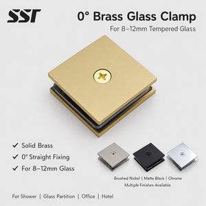 Solid Brass 0 Degree Glass <b>Clamp</b> Square Shower Door Fixed <b>Clip</b> for 8-12mm Tempered Glass Partition - Product Image 1