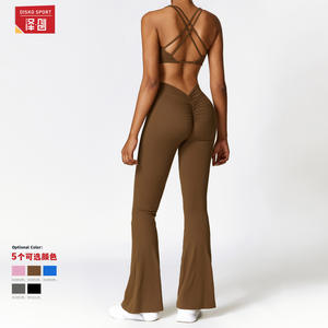 Pantalon de yoga évasé Disko Sport, taille haute, froncé aux fesses, séchage rapide, leggings de fitness pour femmes CCK8449 - Product Image 1