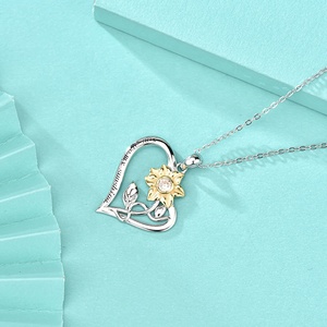 GP98 925 argento Sterling ciondolo collana a forma di cuore di girasole ciondolo tu sei il mio sole ciondolo collane regalo per donna - Product Image 3