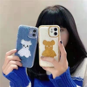 Étui de téléphone pour iphone 13, coque de protection rechargeable brodée, rose, design d'ours, pour samsung gal - Product Image 2