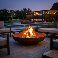 Bassin d'eau, foyer et support à bois en acier Corten, finition rouillée, résistant aux intempéries, pour décoration de jardin et aménagement extérieur