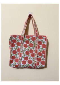 Bolso Tote de Algodón Acolchado con Diseño de Flor Roja, Estilo Moderno, Bolso de Mano Personalizado Hecho a Mano, Bolso de Hombro para Venta al Por Mayor - Product Image 3