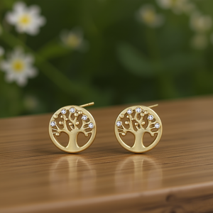 Amy Amy Fashion Stud Earrings Alloy Zirconia <b>Tree</b> Design Women's Jewelry Gift Classic Style PE0095 - Product Image 2