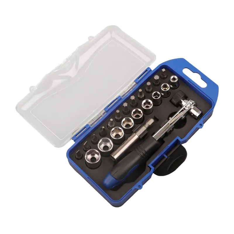23pcs Multi-tool Sleeve Screwdriver Set Ratchet Wrench Socket Spanner Drill Combination Kits for Car Bike Repair Tool kit box