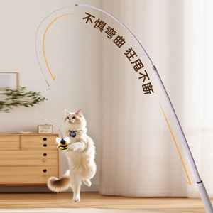 Nouvelle canne à chat télescopique, longue perche, canne à pêche télescopique, extra longue, petite abeille réaliste, jouet interactif pour chat. - Product Image 3