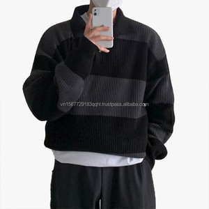 Suéter de punto para hombre, estilo retro holgado, a rayas, tipo polo, moderno, informal, combina con todo. - Product Image 5