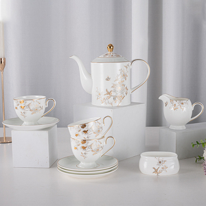 Juego de Tazas de Té de Porcelana Fina Exclusivo de P&T con Tetera de 1200 ml, Taza <span class=keywords><strong>y</strong></span> Plato de 150 ml para 4 Personas - Product Image 1