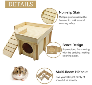 Casetta per Criceti in Legno Naturale Personalizzata con Scala, Gabbia Smontabile per Piccoli Animali - Product Image 3