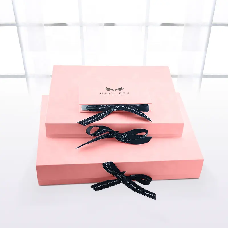 factory custom luxury pink favor ribbon box gift foldable gift box package with ribbon closure handle and bow