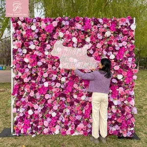 Kain Panel Dinding Bunga Pernikahan 3D Bunga Sutra Buatan Mawar Hidrangea Bunga Dinding