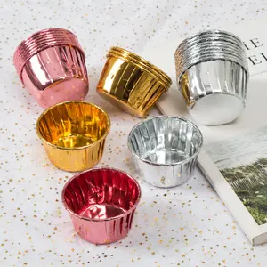 Fashion 50 buah/pak grosir pelek gulung Muffin Wrapper Cupcake liner warna emas perak kertas Foil aluminium cangkir kue