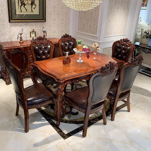 <b>Victorian</b> Wood <b>Dining</b> <b>Table</b> Set With 6 Leather Upholstered Chairs Antique Carved Design For Home <b>Dining</b> Room Furniture - Product Image 4