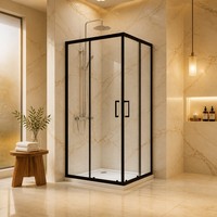 Porte coulissante double moderne en alliage d'aluminium, étanche, avec verre trempé transparent, pour salle de bain, cabine de douche