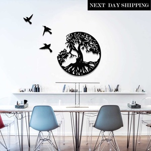 <span class=keywords><strong>Arbre</strong></span> <span class=keywords><strong>de</strong></span> <span class=keywords><strong>vie</strong></span> et 3 oiseaux métal mur Art suspendu maison salle à manger décor salon chambre signes mur décorations personnalisées - Product Image 2