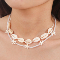 Parure de bijoux bohèmes pour femme, coquillages, étoiles de mer, perles de rocaille, double rangs, style bohème, cadeau