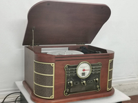 Radio stéréo vintage multifonctionnelle Haut-parleur intégré USB SD Table tournante en bois sans fil Combo musique et tourne-disque vinyle