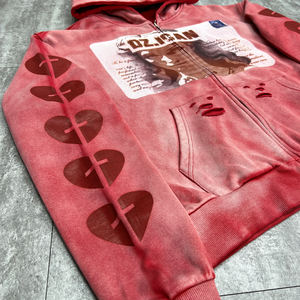 500 Gsm Streetwear algodón desgastado Zip Hoodie impresión personalizada gráfico peso pesado Hoodie ácido lavado de gran tamaño Zip up Hoodie - Product Image 5