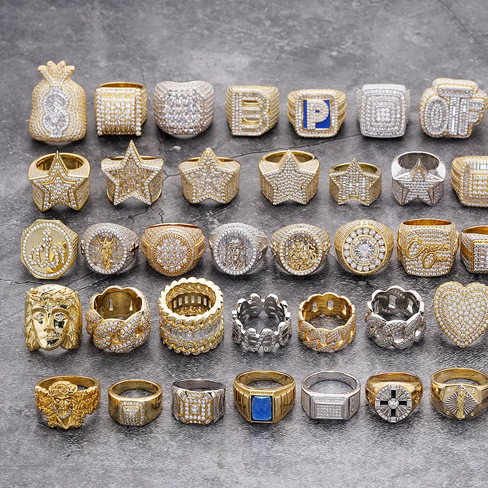 Joyería de moda Hip Hop corazón eternidad anillos 14K chapado en oro plata esterlina 925 moissanite anillo de diamante para hombres boda
