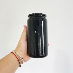 Canette en verre vierge de 16 oz, couleur unie, lisse, pour sublimation, avec couvercles en plastique PP et paille, pour impression UV DTF - Product Image 2