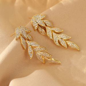 European American Fashion Personality High End Women's <b>Stud</b> Earrings <b>Silver</b> Needle Zircon Leaf Geometric Tassel Wholesale - Product Image 1