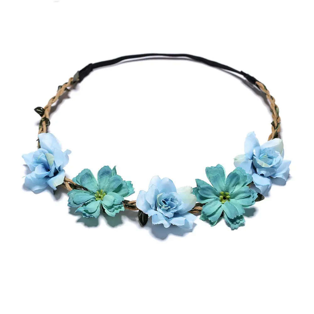 Diadema de flores para niña, diadema con bisel para boda, banda para la cabeza Floral, tiara para sesión de fotos, Festival de Primavera, 6 colores