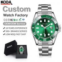 Montre de plongée pour homme avec logo personnalisé, étanche, à quartz, cadran vert, lunette rotative, acier inoxydable, vente en gros OEM