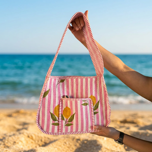 <b>Small</b> Hand Block Printed Quilted Cotton Shoulder Bag Floral Flap Bag With Long Handle 12x10 Inch - Product Image 1
