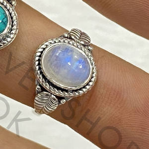 Bague artisanale en argent sterling 925 avec pierres précieuses naturelles de coupe ovale, cadeau tendance pour femmes pour un anniversaire ou un mariage - Product Image 2