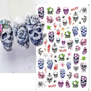 Christmas nail art stickers 2023 rose blood evil eyes black butterfly snake sexy girl cartoon halloween nail stickers
