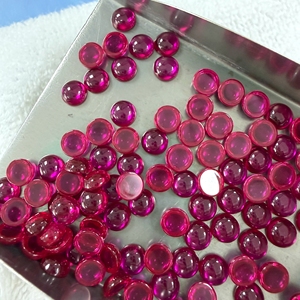 พลอยทับทิมสังเคราะห์ทรงกลมแบบคาโบชอง สีชมพูโรส พลอยหลวม - Product Image 5