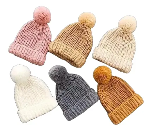 Atacado boa qualidade inverno pom grosso, crianças, bebê, malha, gorro acrílico