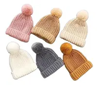 Chapeau d'hiver épais pour enfant, bonnet tricoté de bonne qualité, en acrylique, avec pompon, tendance, vente en gros