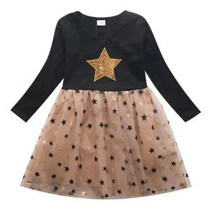 RTS and Wholesale Autumn Long Sleeve Kids Sequin Clothing Smocking Dress kids frock girls dress birthday
