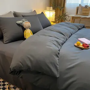 Großhandel vierteiliges Set einfarbig gewaschene Baumwoll bettwäsche Bett bezüge Boden bettwäsche Studenten wohnheim Einzel bett drei