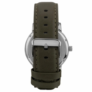 Montre chronographe pour homme en cuir vert avec mouvement à quartz, résistance à l'eau 10m, cadran en verre, boîtier argenté, bracelet <span class=keywords><strong>beige</strong></span> 22mm - Product Image 6