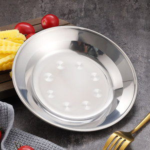 Stainless Steel Round Plate 304 Deep Dish <b>Mirror</b> Finish Food Serving <b>Tray</b> Commercial Use - Product Image 2