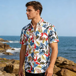 Chemises boutonnées à manches courtes hawaïennes pour hommes, taille européenne et américaine, chemises imprimées de plage pour hommes - Product Image 2