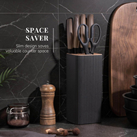 Ensemble de couteaux de cuisine 6 pièces en acier inoxydable personnalisé, ambidextre, durable, avec manche en bois grainé et lame noire mate, bloc de rangement, OEM, marque privée