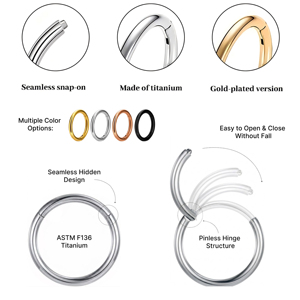 Kaishee Anneau de nez articulé en titane de qualité implantaire ASTM F136 pour piercing corporel, bijoux de piercing en titane, anneau de piercing en titane - Product Image 2