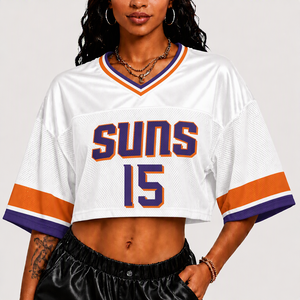 <span class=keywords><strong>T</strong></span>-shirt court surdimensionné à épaules tombantes pour femme, style maillot de supporter Phoenix Suns, personnalisable rapidement, faible MOQ, pour le jour du match, OEM - Product Image 3