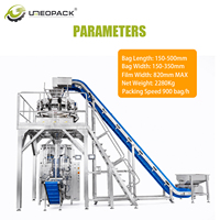 Machine d'emballage VFFS UMEO 14 à scellage arrière, pneumatique automatique en acier inoxydable SS304, pour granulés, noix, snacks, pop-corn, chips, aliments pour animaux de compagnie, sachets de 1 à 10 kg