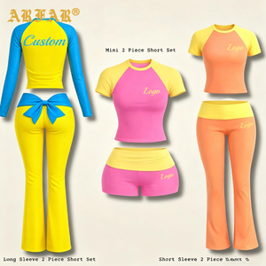 Nuovi Arrivi 2026: Set 2 Pezzi Moda Donna con Top Corto Personalizzato, Pantaloncini e Pantaloni <span class=keywords><strong>a</strong></span> Zampa con Fiocchi - Abbigliamento Loungewear con Fiocchi - Product Image 1