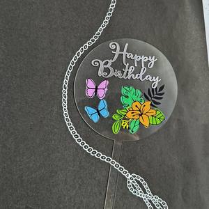 Cross-border ins vent printemps <span class=keywords><strong>série</strong></span> acrylique joyeux anniversaire gâteau insérer carte maman fleur couleur imprimé gâteau plug-in gâteau topper - Product Image 1